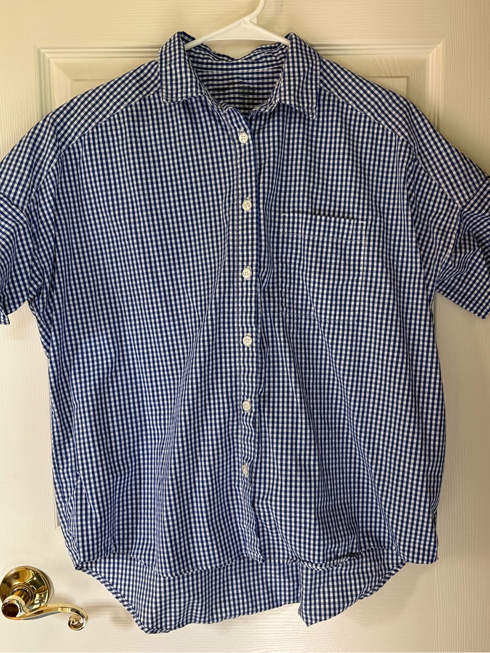 Muji women’s Blue Gingham Short-Sleeve Button-Down Shirt
